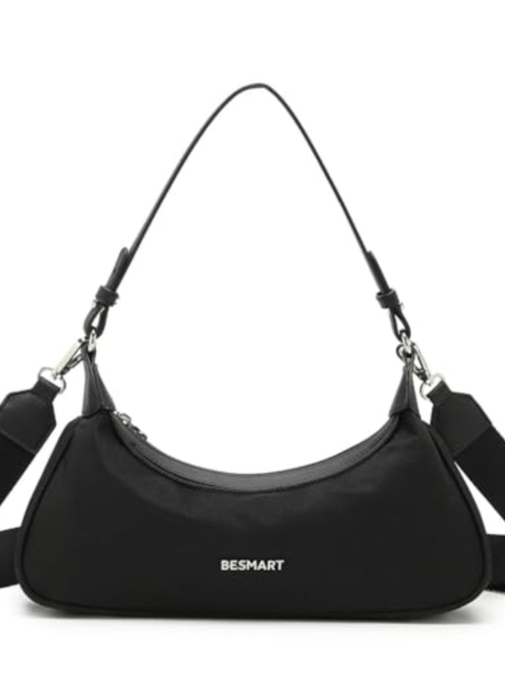 Nylon Crossbody Crescent Bag Lightweight Top Handle Purse Removable Strap